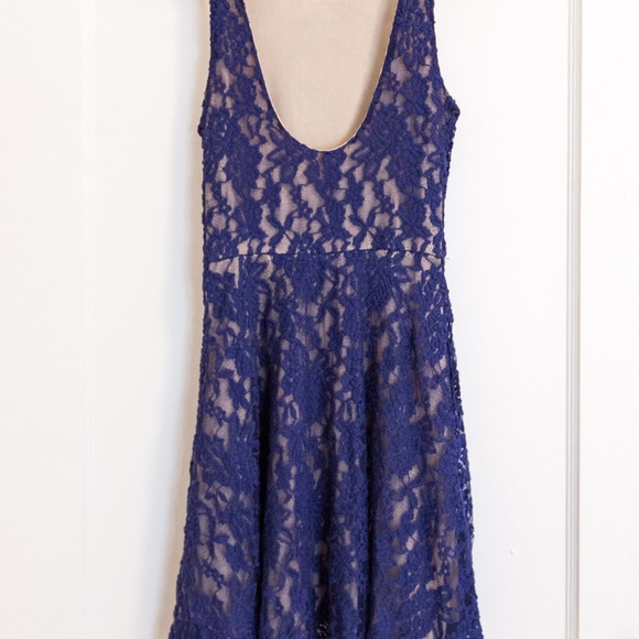 Nordstrom Low-back Dress Blue Lace/Cream - Picture 4 of 5